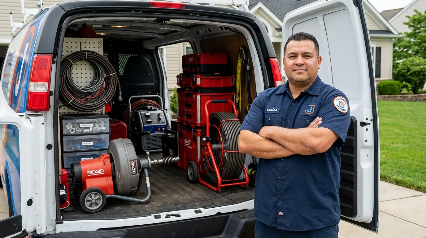 Professional drain cleaning equipment and Johns Plumbing LLC plumber in Wanatah
