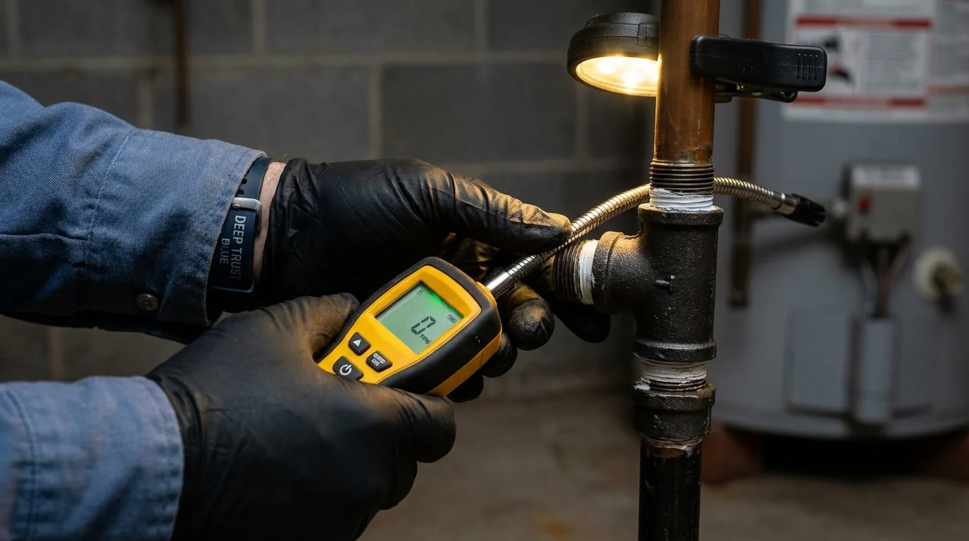 Gas leak detection with electronic sniffer by Johns Plumbing LLC in Wanatah